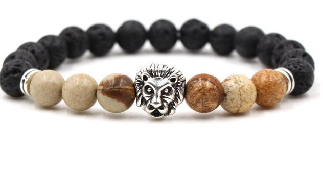 Beaded Bracelet Volcanic Stone Black Lava Marble Tiger Eye