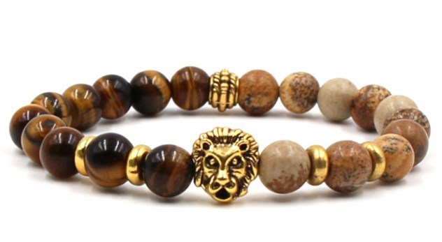 Beaded Bracelet Volcanic Stone Black Lava Marble Tiger Eye