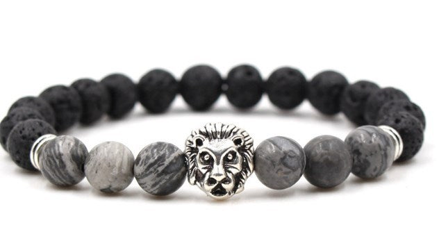 Beaded Bracelet Volcanic Stone Black Lava Marble Tiger Eye