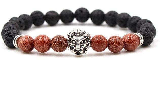 Beaded Bracelet Volcanic Stone Black Lava Marble Tiger Eye