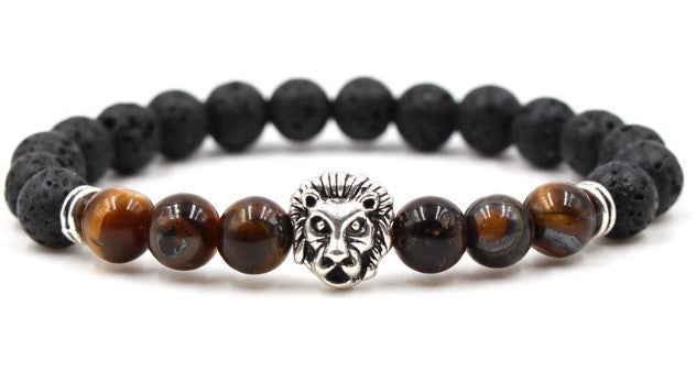 Beaded Bracelet Volcanic Stone Black Lava Marble Tiger Eye